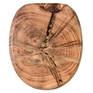 Sanilo WC-Sitz Old Tree aus Holz mit Baumscheiben-Muster für ein natürliches Bad-Ambiente.