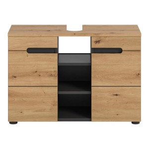 Waschbeckenunterschrank Canu, Artisan Eiche/Grau, 55x80cm, mit 2 Türen und offenem Fach.