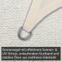 Detailaufnahme: Cremeweißes Toldoro Sonnensegel Dreieck mit Edelstahl-Öse.