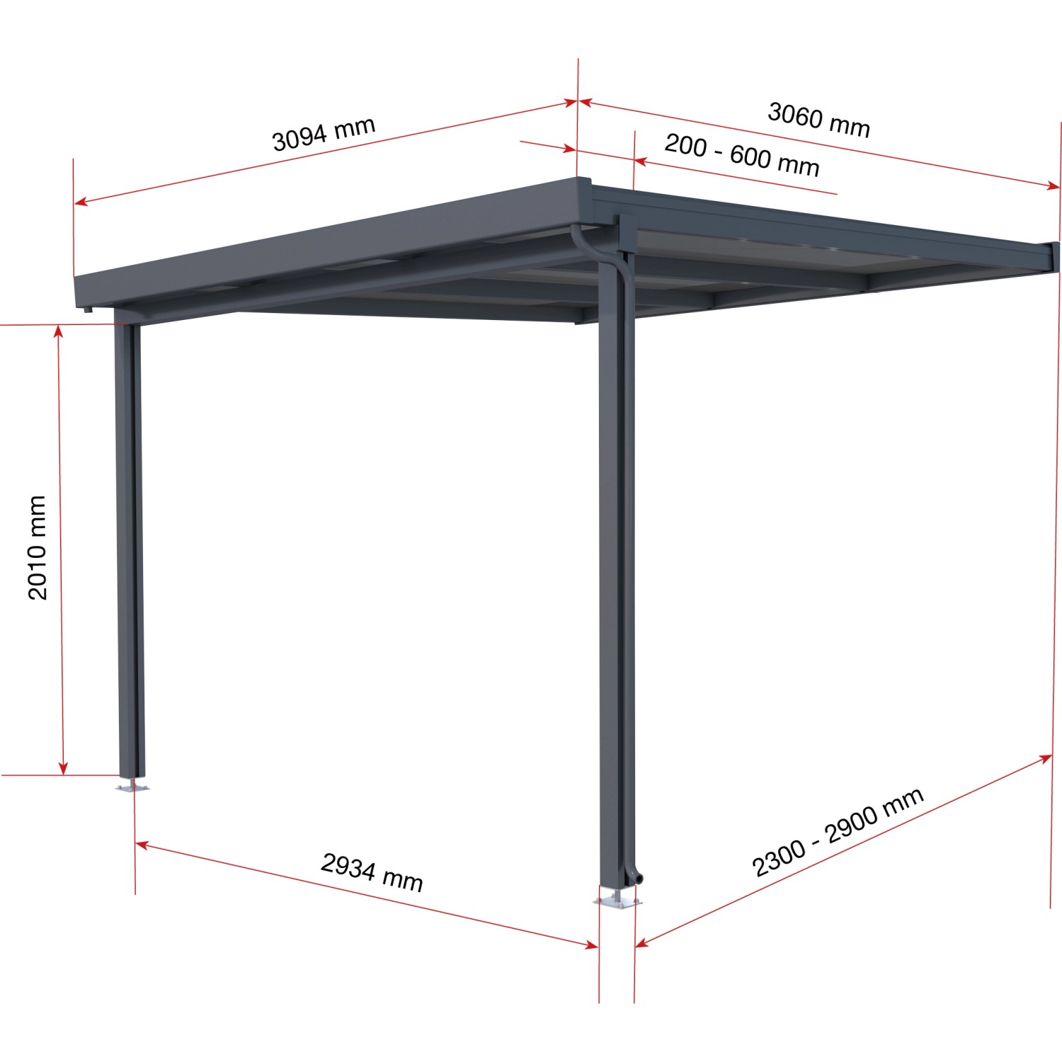 Terrassenüberdachung Premium (BxT) 309 cm x 306 cm Anthrazit Polycarbonat Opal