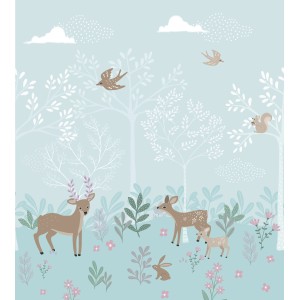 ESTAhome Fototapete Hirsche blau, Waldszene mit Tieren für Kinderzimmer.
