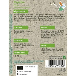Saatgut Grüne Fee Paprika Feher, spitzkegelige, hellgelbe bis orangerote Gemüsepaprika. Für ca. 30 Pflanzen.