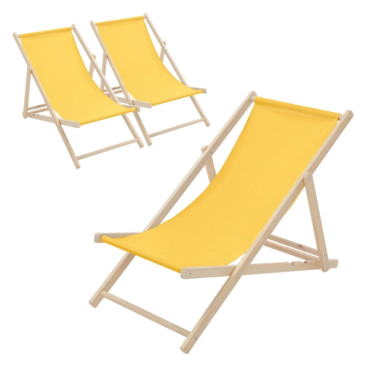ECD Germany Liegestuhl 3Er Set Klappbar Gelb aus Holz