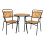 ebuy24 Cleveland Cafétisch mit 2 Stühlen, Teakholz und schwarzes Gestell.