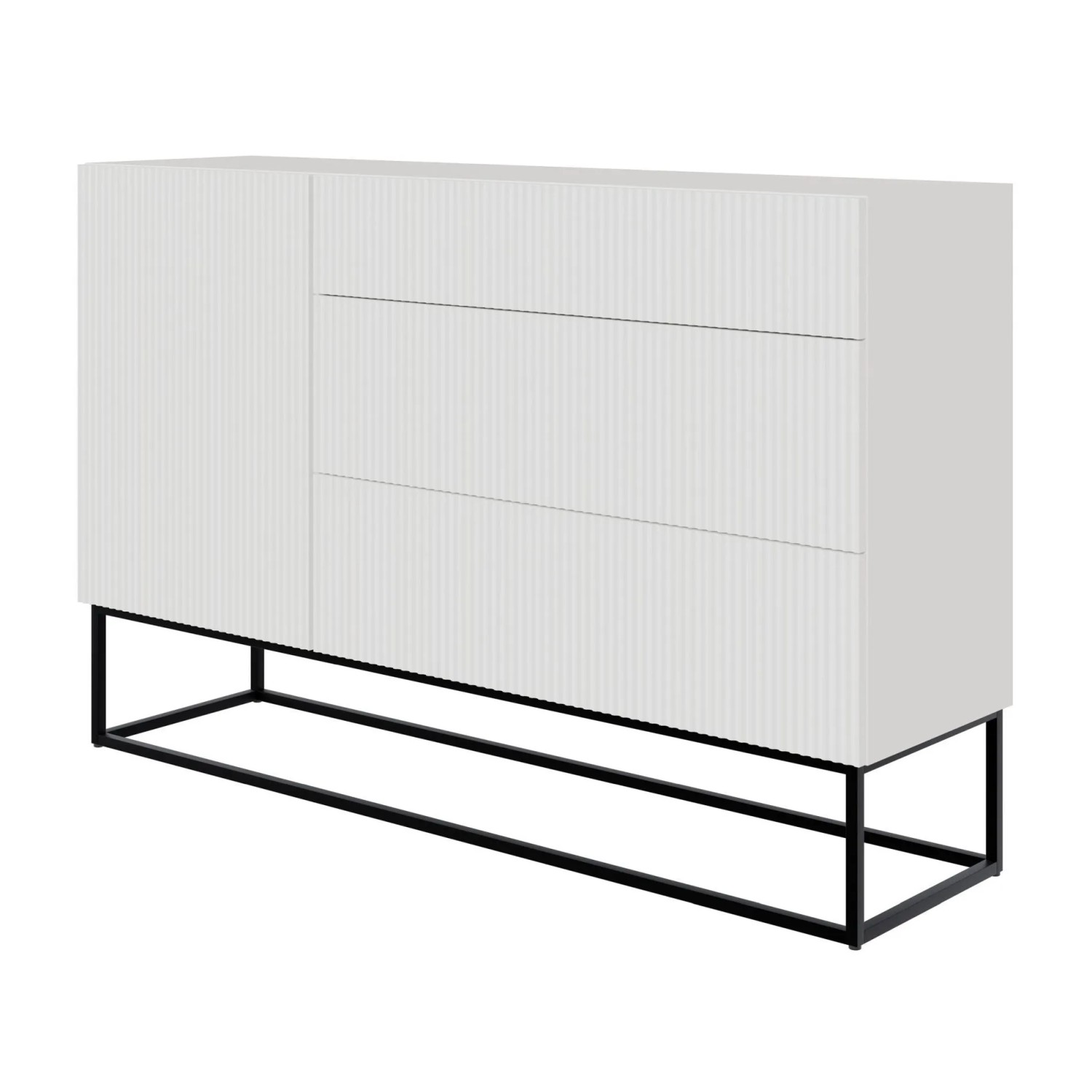 Selsey Sideboard Veldio 140 cm mit 3 Schubladen Weiß mit Schwarzen Beinen