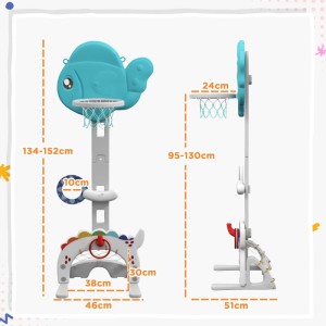 AIYAPLAY Kinder Basketballkorb HDPE 46L x 51B x 134-152H cm Blau+Grau+Weiß
