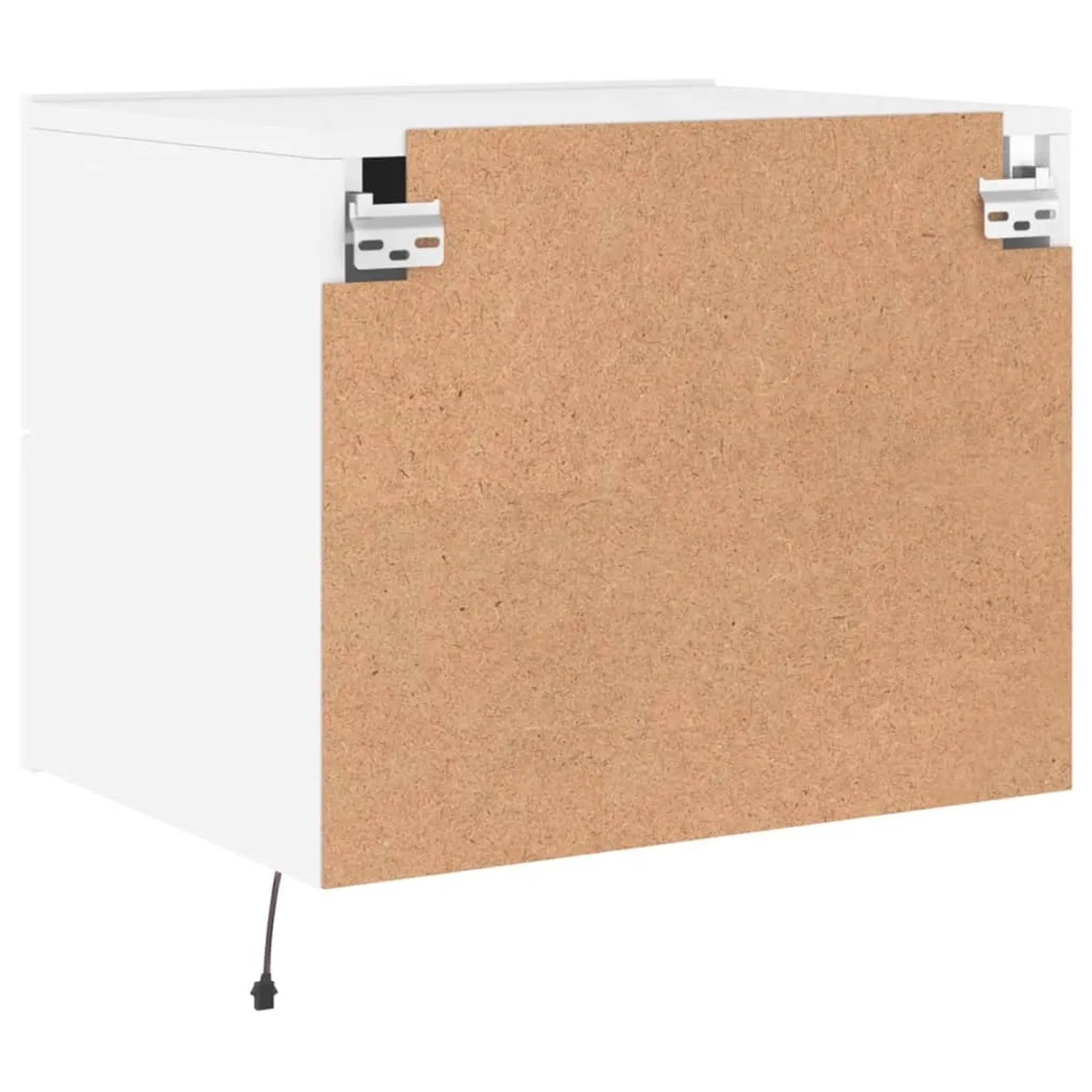 Weißer Wand-Nachttisch mit LED-Beleuchtung, Rückansicht mit Montagevorrichtung.