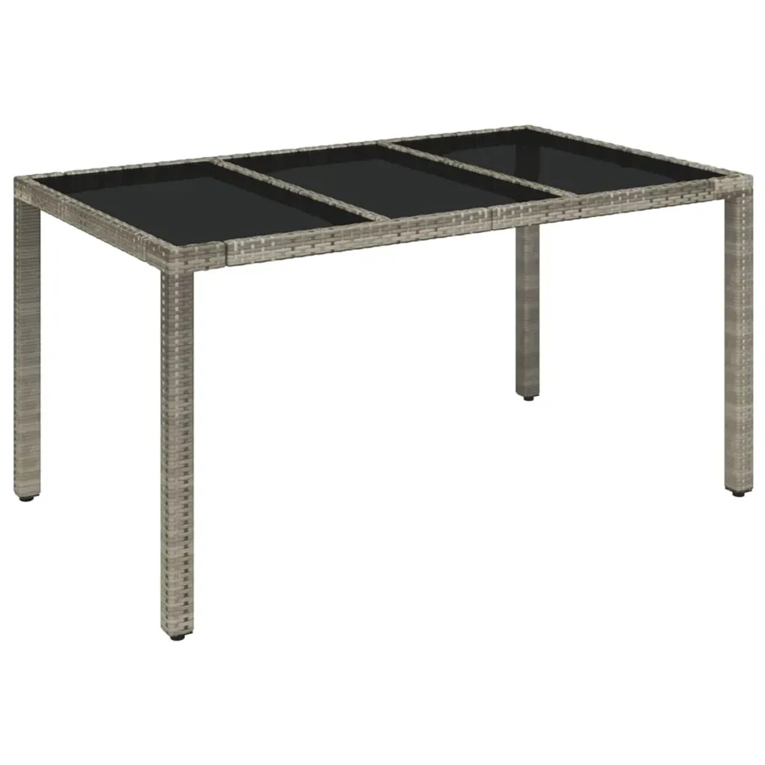 Grauer vidaXL Gartentisch aus Polyrattan mit Glasplatte, Teil der 5-tlg. Garten-Essgruppe.