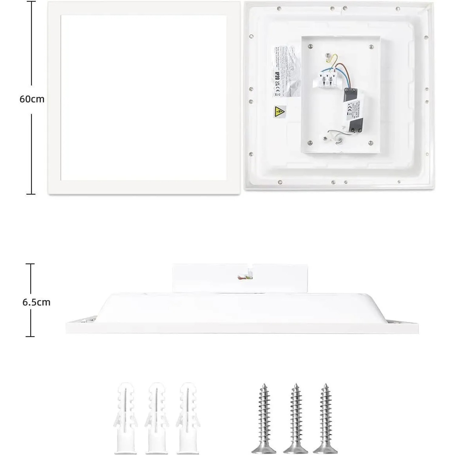 Flache, quadratische LED Deckenleuchte, 60x60 cm, weiß, 40W, warmweiß, inklusive Montagematerial.