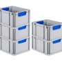 PROREGAL Spar Set: 5 graue Euroboxen mit blauen Griffen, 20 Liter, für Lagerung und Transport.