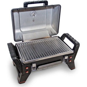 Char-Broil Gasgrill X-200 Grau, kompakter Grill mit Alugussgehäuse und Edelstahlrost für unterwegs.