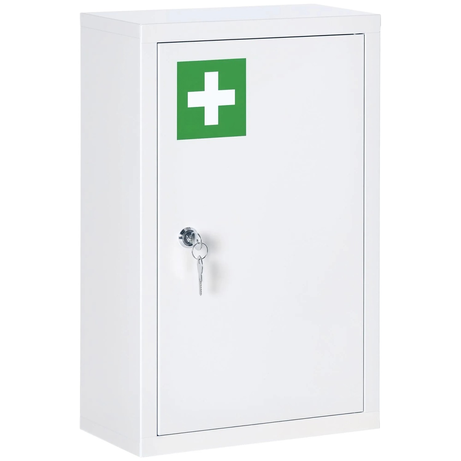 Kleankin Medizinschrank mit 3 Fächern Abschließbar Stahl Weiß 30 x 14 x 46 cm