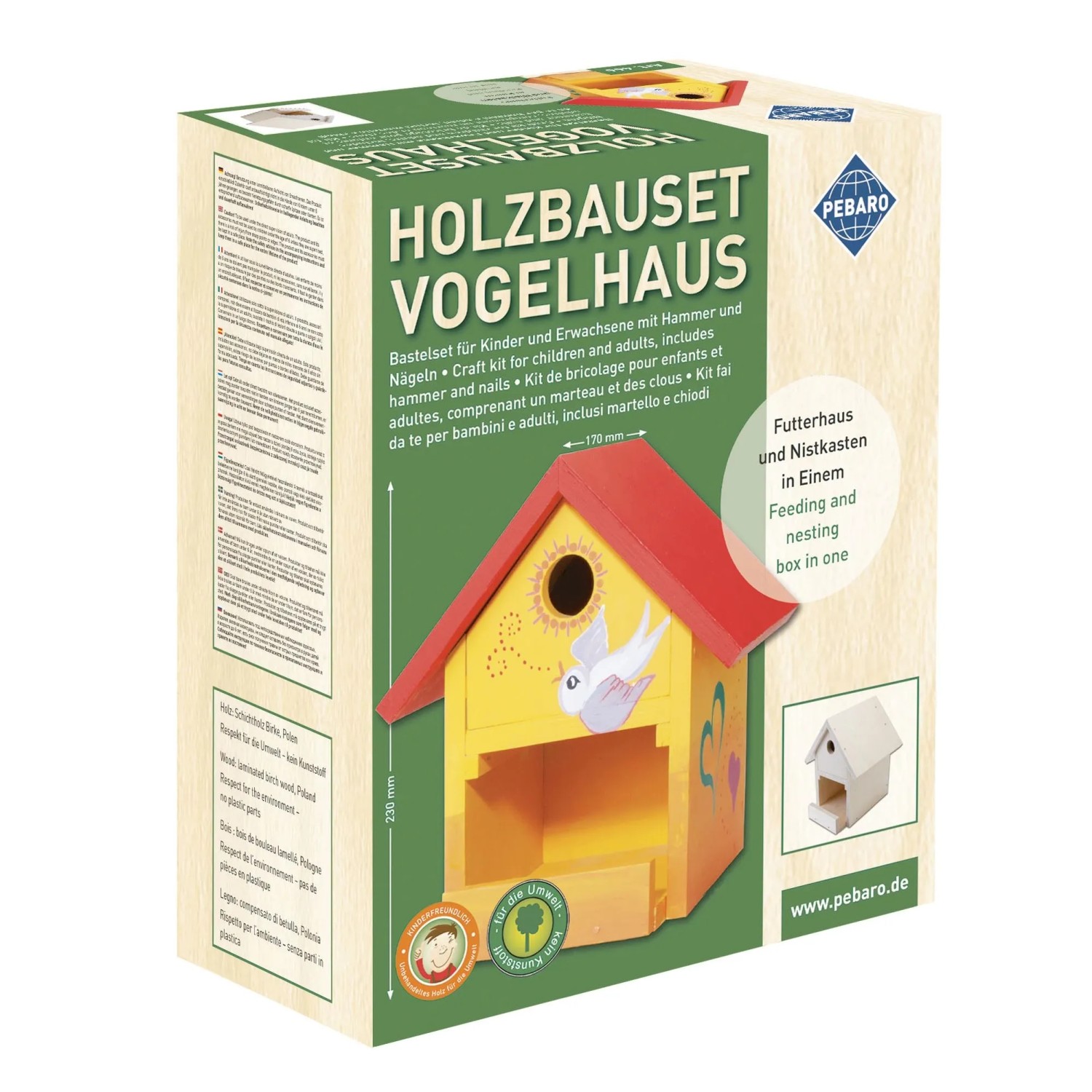 Pebaro Holzbausatz Vogelhaus: Bausatz mit Hammer, Nägeln und Anleitung zum selber bauen.