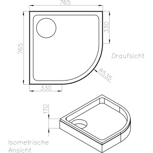 Technische Zeichnung Ottofond Wannenträger Kraton 80 cm für Duschwanne, Maße und Details.