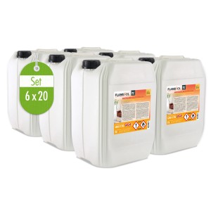 Set: 6 Kanister Flambiol Bioethanol 96,6% Premium, je 20l für Ethanolkamin.