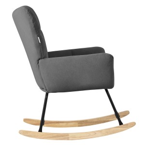 ML-Design Schaukelsessel, dunkelgrau mit Frottee-Bezug und Holzfüßen.