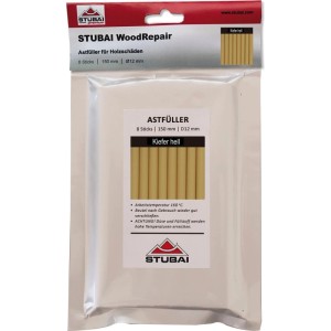 Stubai Astfüller Sticks, 8 Stück, 150 mm, Kiefer hell, zur Holzreparatur in transparenter Packung.