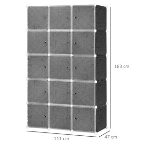 HOMCOM DIY Kleiderschrank, Kunststoff/Metall, schwarz, 111x47x183cm. Modularer Schrank mit Fächern.