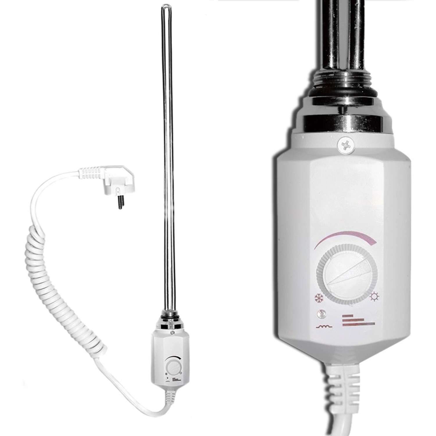 Elektrischer Badheizkörper LuxeBath, 600x800 mm, 900W Heizstab, weiß, gerade.