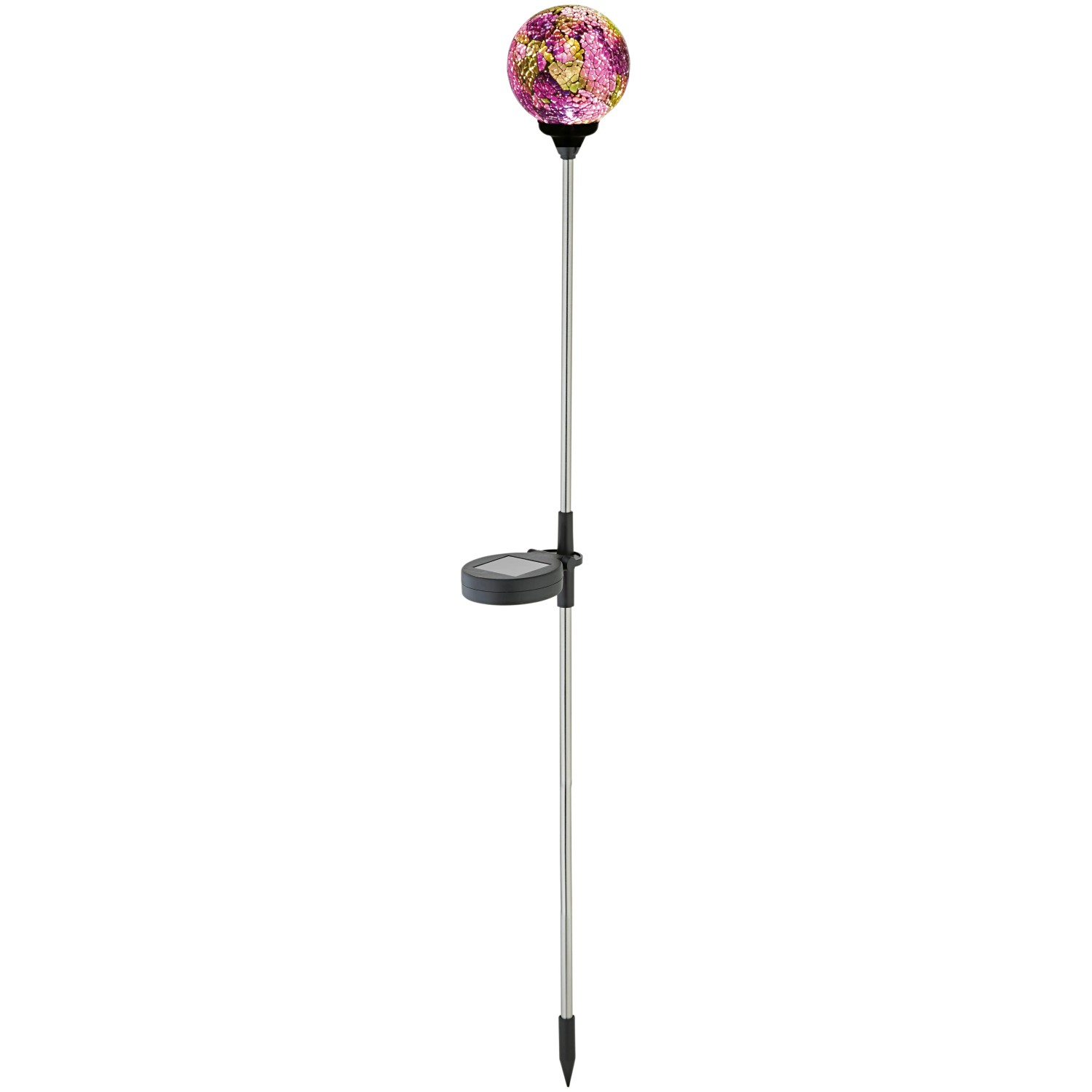 OBI LIGHTING LED-Solarspieß Cori Mosaik Lila-Grün aus Edelstahl und Glas.