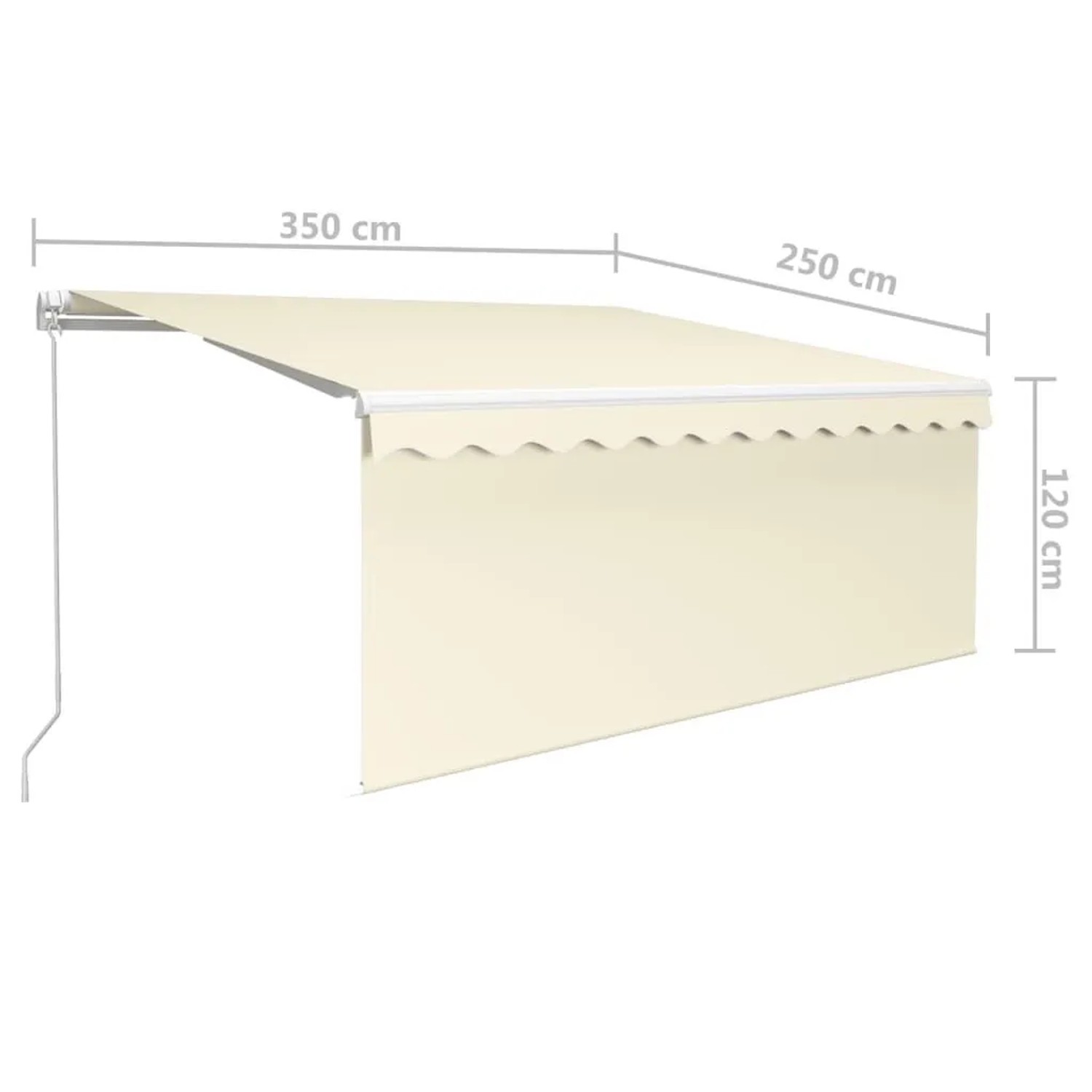 Cremefarbene vidaXL Markise 3,5x2,5 m mit Rollo, manuell einziehbar für Terrasse & Balkon.