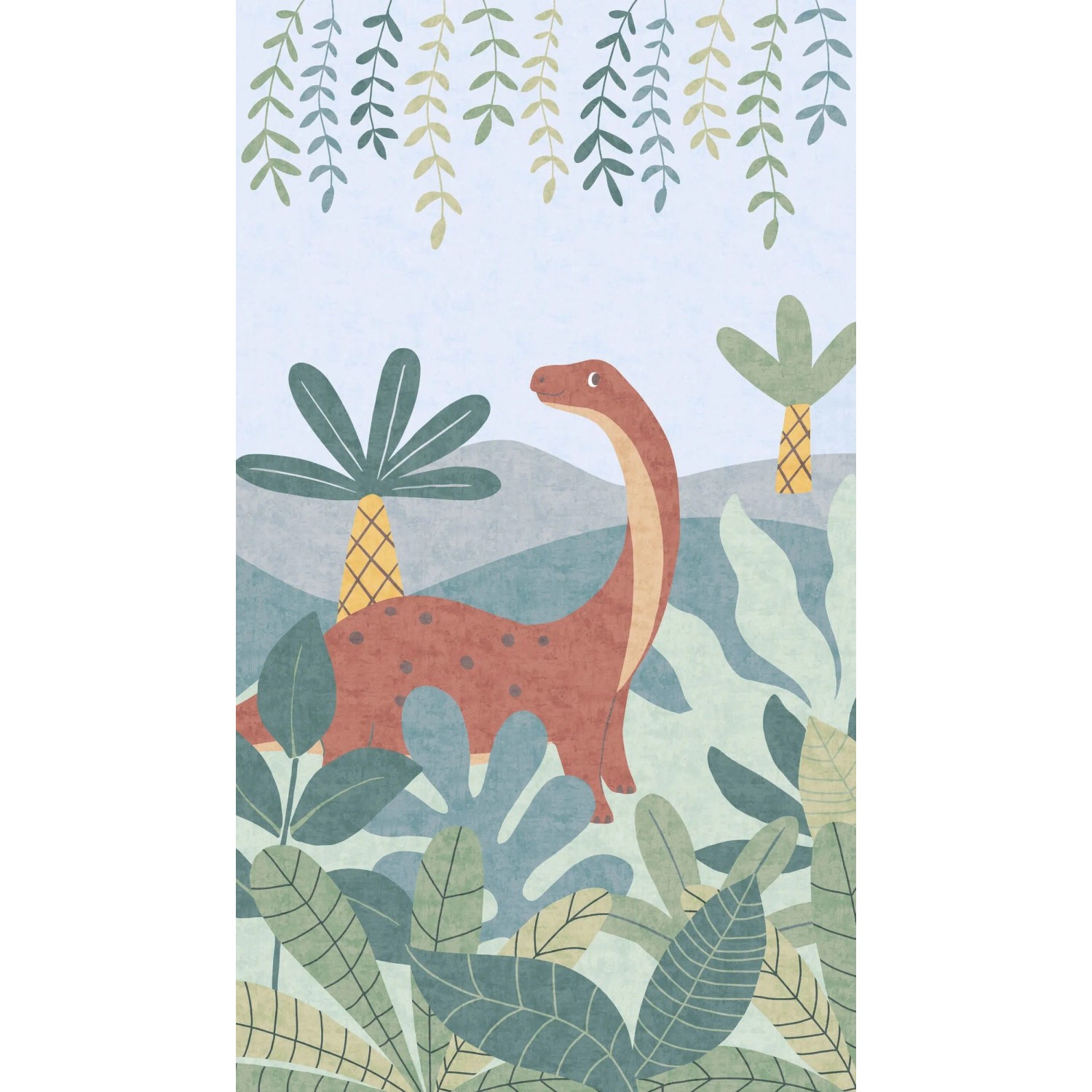 PROFHOME 770621-GU Fototapete Dinosaurier Blau Grün Braun Orange 1,59 m x 2,8 m