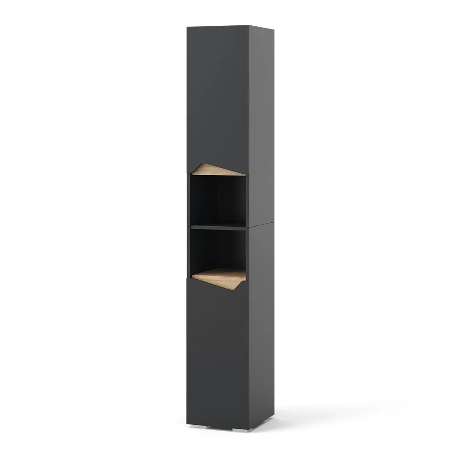 Vicco Badschrank Marelle Anthrazit 30 x 180 mit Türen und Offenen Fächern