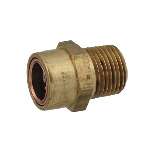 Kirchhoff Übergangsnippel, 15 mm x 21 mm (1/2 AG), aus blankem Messing für Steckfittings.