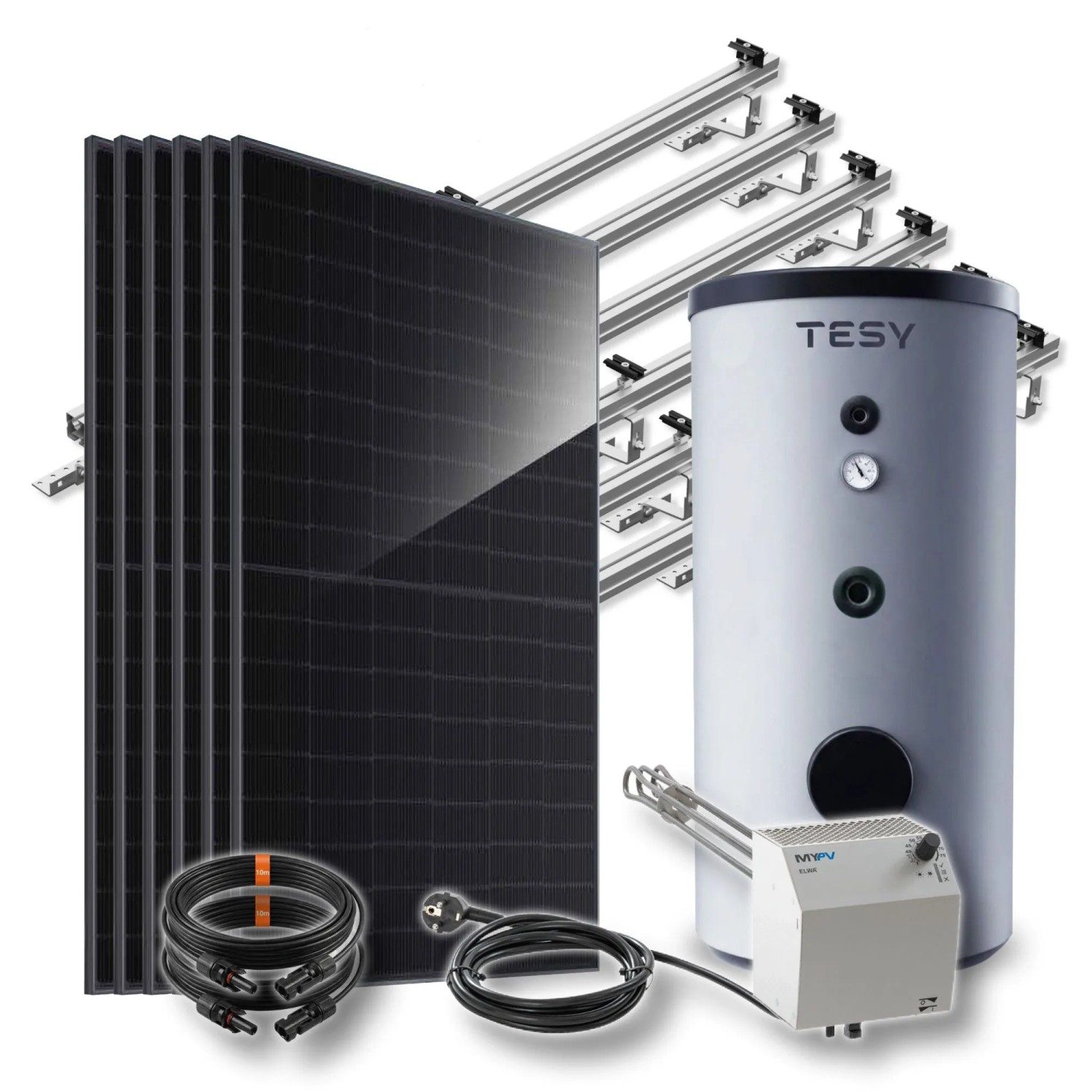 PVundSO Photovoltaik Warmwasser-Set 2,6 kW mit My-PV  Heizstab und 200, TESY Speicher inkl. Ziegeldach-Montage