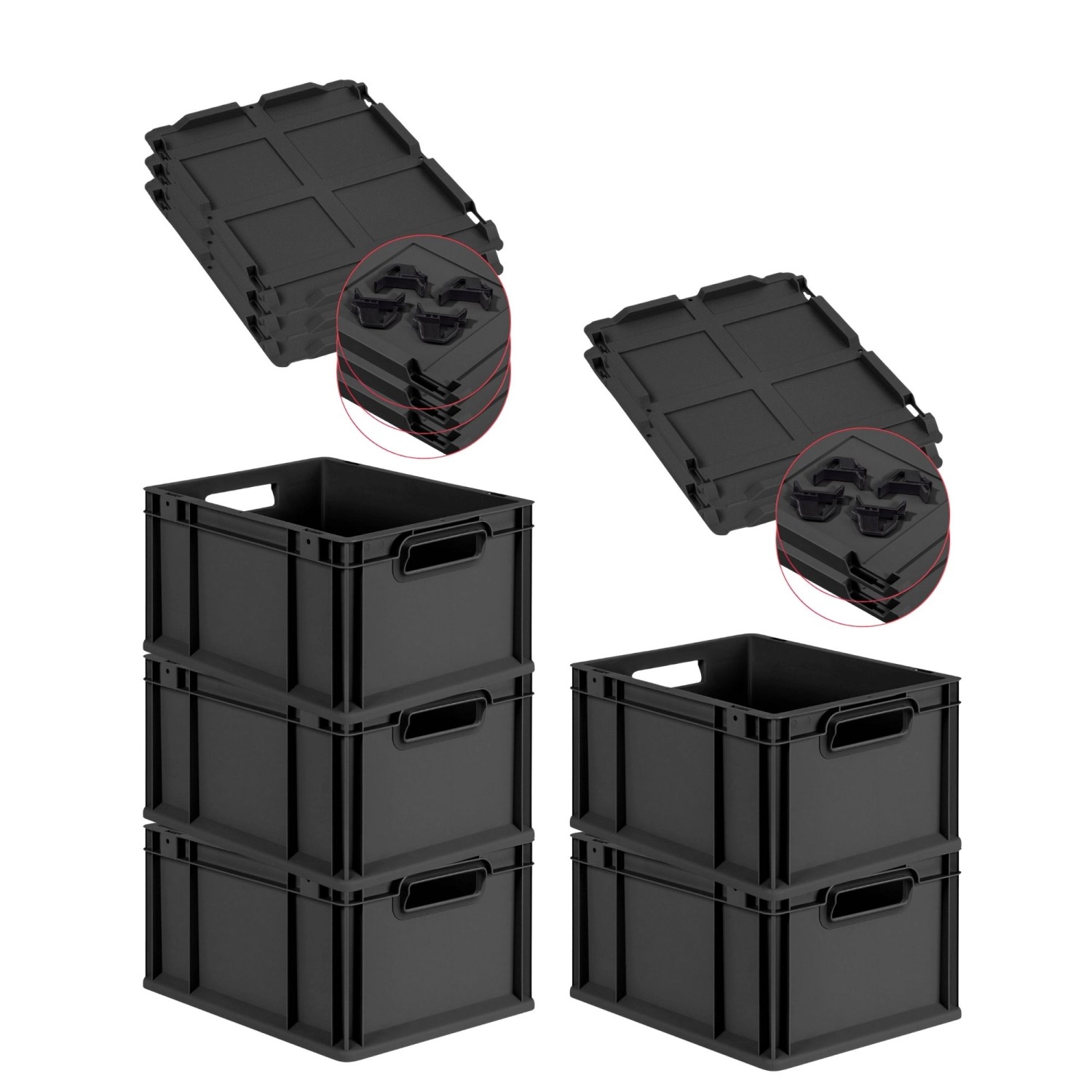 PROREGAL SparSet 5x Eurobox Nextgen Grip Mit Auflagedeckel Und Schwarzen Ve günstig online kaufen