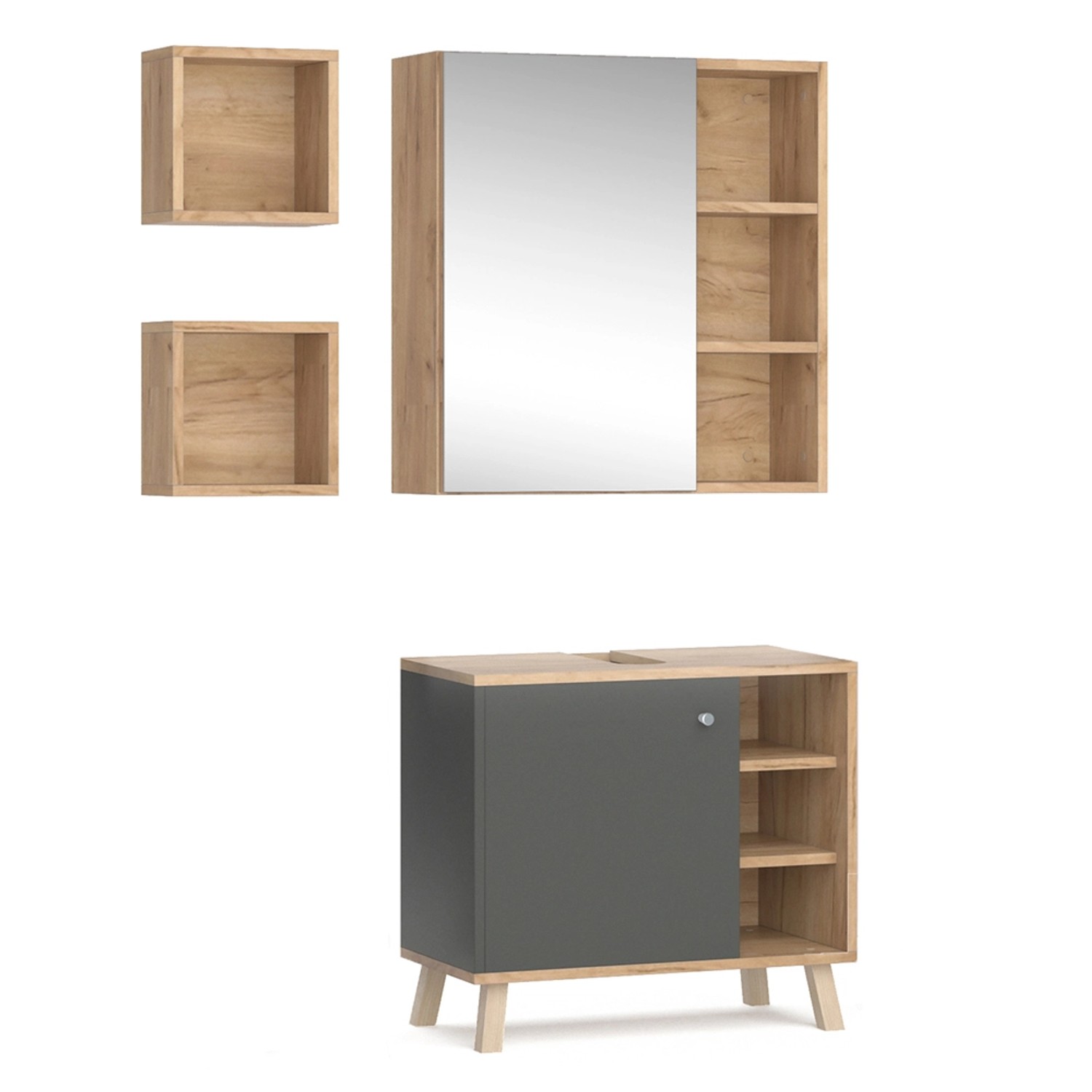 Vicco Badmöbel-Set Senyo Anthrazit/Goldkraft Eiche 3 Teile günstig online kaufen