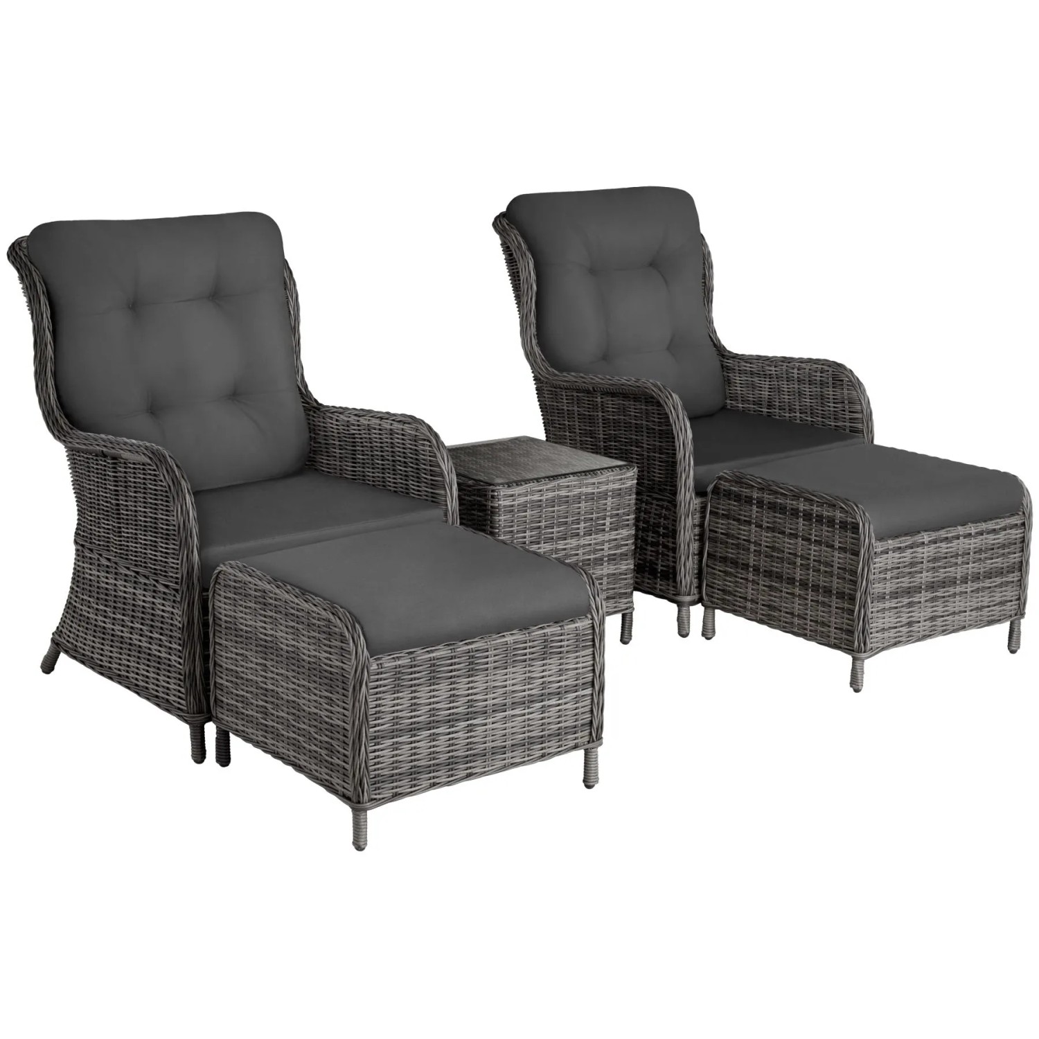 Tectake Aluminium Rattan Sitzgruppe Benissa Für 2 Bis 4 Personen Wetterfest Und Uv Beständig Hochwertiges Geflecht 90 X 67 X 100 Cm Grau Meliert Gra