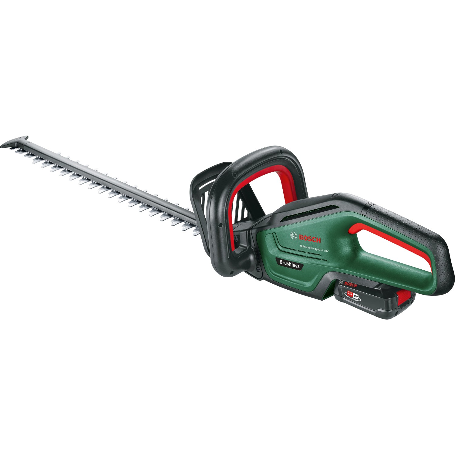 Bosch Akku-Heckenschere Universal Hedge Cut 18-55, grün/schwarz, mit Akku. Heckenschneider für Gartenarbeiten.