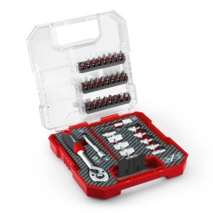 Einhell Ratschen Bit Set, 37-teilig im roten L-Case mit transparentem Deckel.