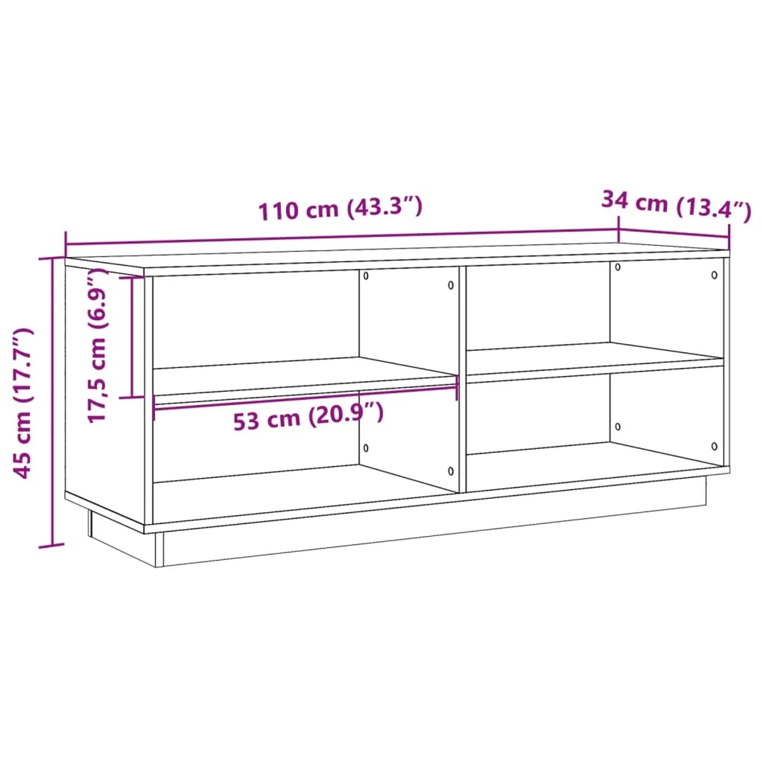 vidaXL Schuhschrank, wachsbraun, Kiefer Massivholz, 110x34x45cm, mit 4 Fächern.