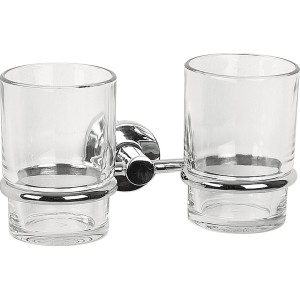 Spirella Zahnputzbecher-Set Atlantic mit 2 Glas-Bechern und verchromter Wandhalterung.