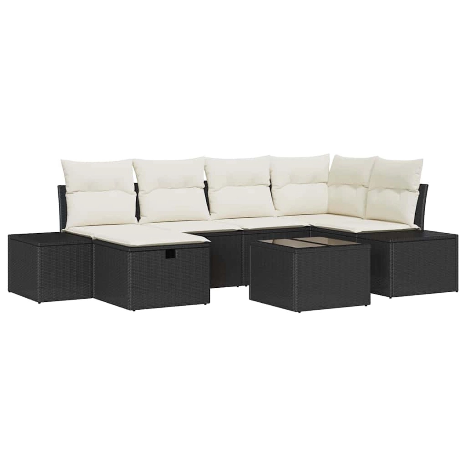 vidaXL 7-Teiliges Garten-Sofa-Set mit Kissen aus Schwarzem Poly Rattan 3359 günstig online kaufen