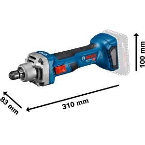 Bosch Professional GGS 18 V-20 Akku-Geradschleifer in Blau mit Maßangaben.