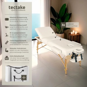 Tectake 3 Zonen Massageliege  Breite 70 cm  Polsterung 10 cm Inklusive Tragetasche  218 x 102 x 90 cm Beige
