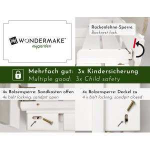 Detailansicht WONDERMAKE Design Sandkasten arena1: Kindersicherung und Bolzen
