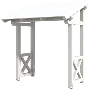 Weißes Skan Holz Haustür-Vordach Paderborn 4 aus lasiertem Fichtenholz, 242x156 cm.