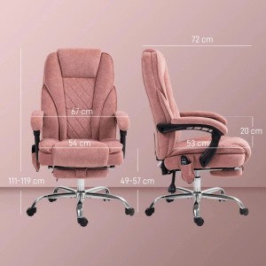 Rosa Vinsetto Bürostuhl mit Massagefunktion, ausziehbarem Fußteil und Rollen. Ergonomisches Design aus Polyester und Stahl.