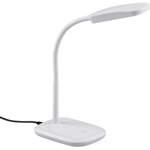 Weiße Trio Tischleuchte Boa mit flexiblem Hals, ideal als Schreibtischlampe.