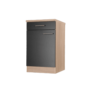 Respekta Unterschrank Merle, 50 cm, Schwarz, mit Schublade und Tür, Metallgriffe.