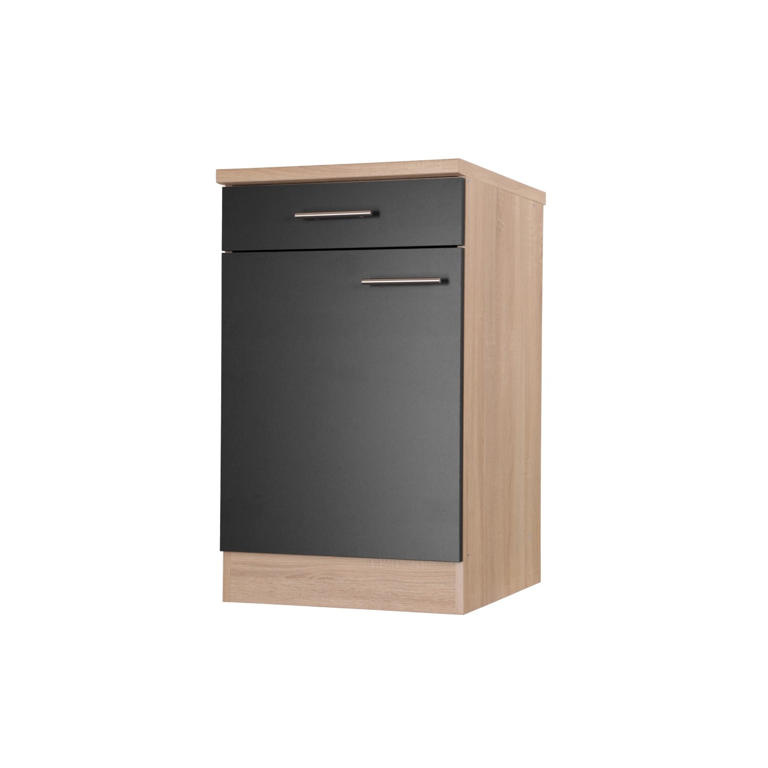 Respekta Unterschrank Merle, 50 cm, Schwarz, mit Schublade und Tür, Metallgriffe.