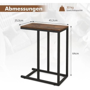 Costway Beistelltisch C-Form Sofatisch mit Metallgestell Braun