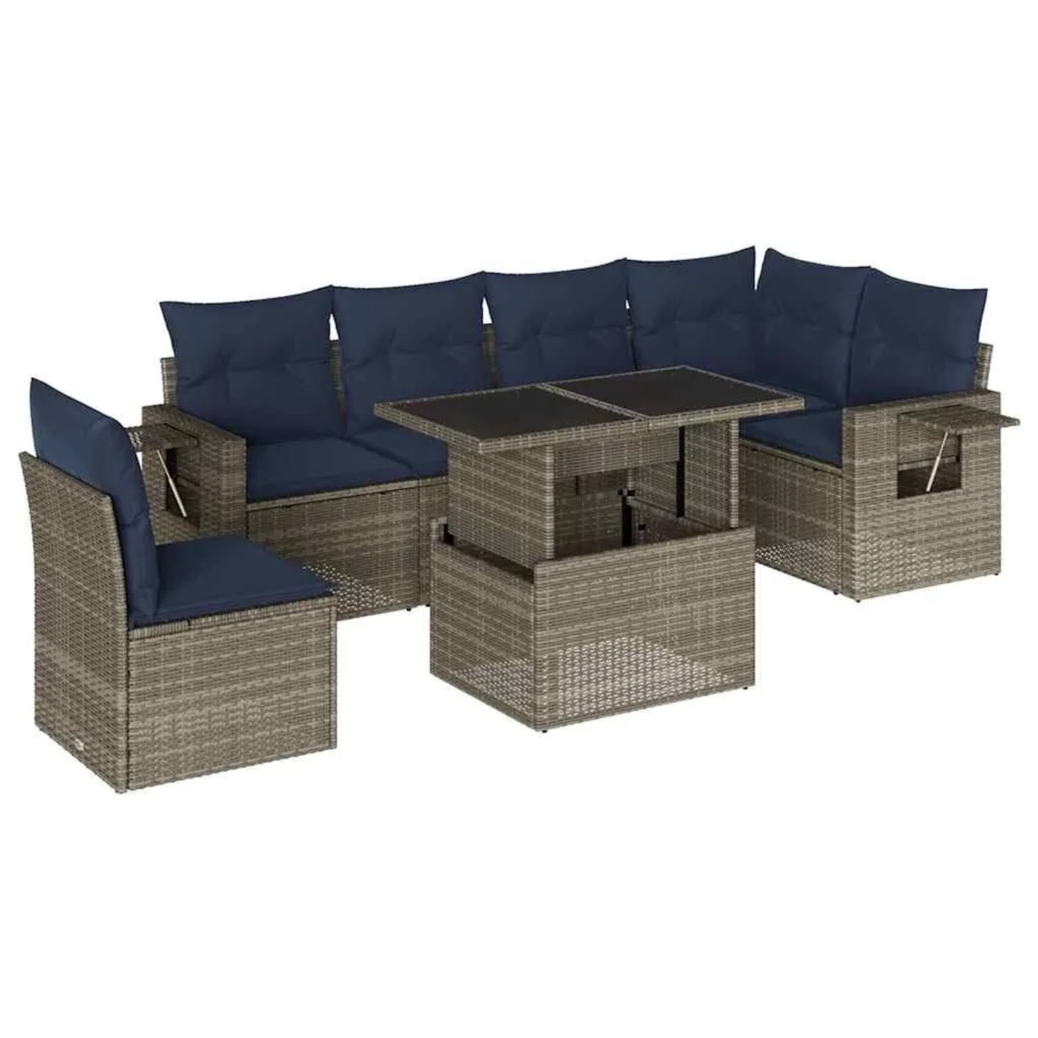 vidaXL 7-Tlg Gartensofa-Set mit Kissen Grau Polyrattan 3267941 günstig online kaufen