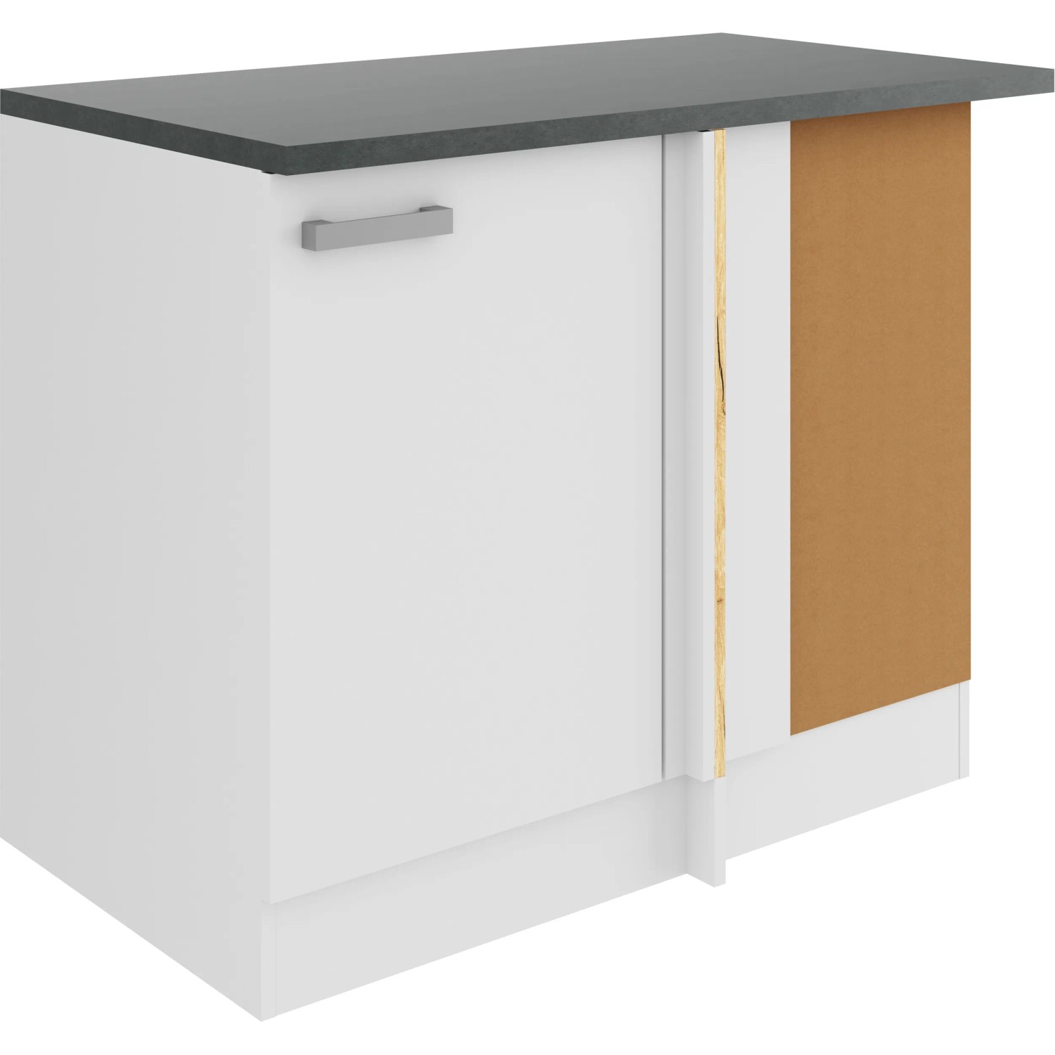 OPTIFIT Oslo214 Eckunterschrank, 110 cm, Feinstruktur Weiß mit grauer Arbeitsplatte.