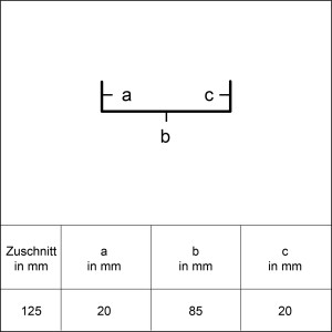 Technische Zeichnung Sarei U-Profil Protection 21, Alu-Anthrazit, Maße: 8,5x2x125cm.