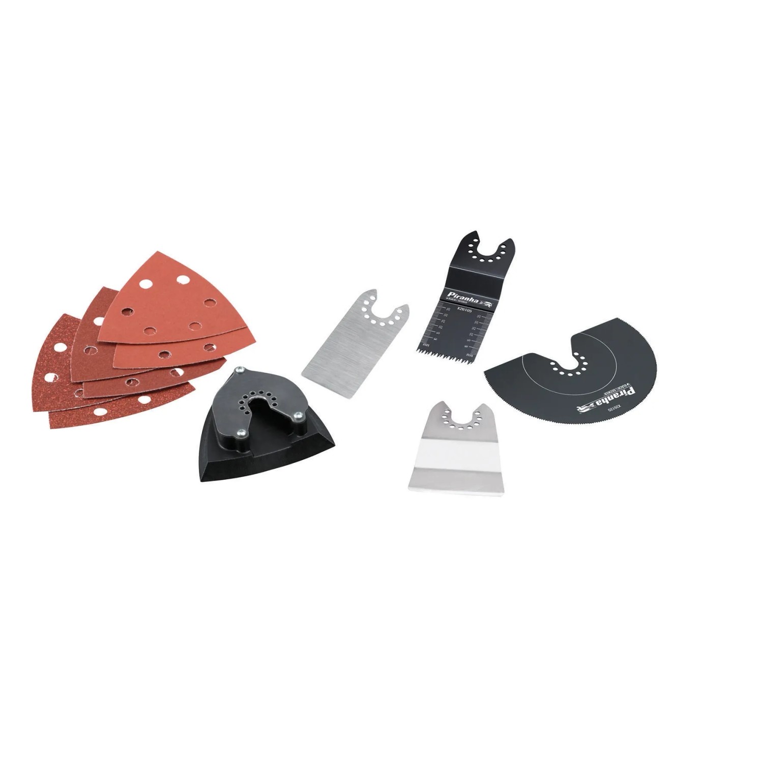 Zubehörset für Black+Decker Multifunktionswerkzeug MT300KA: Schleifpapier, Sägeblätter, Adapter.